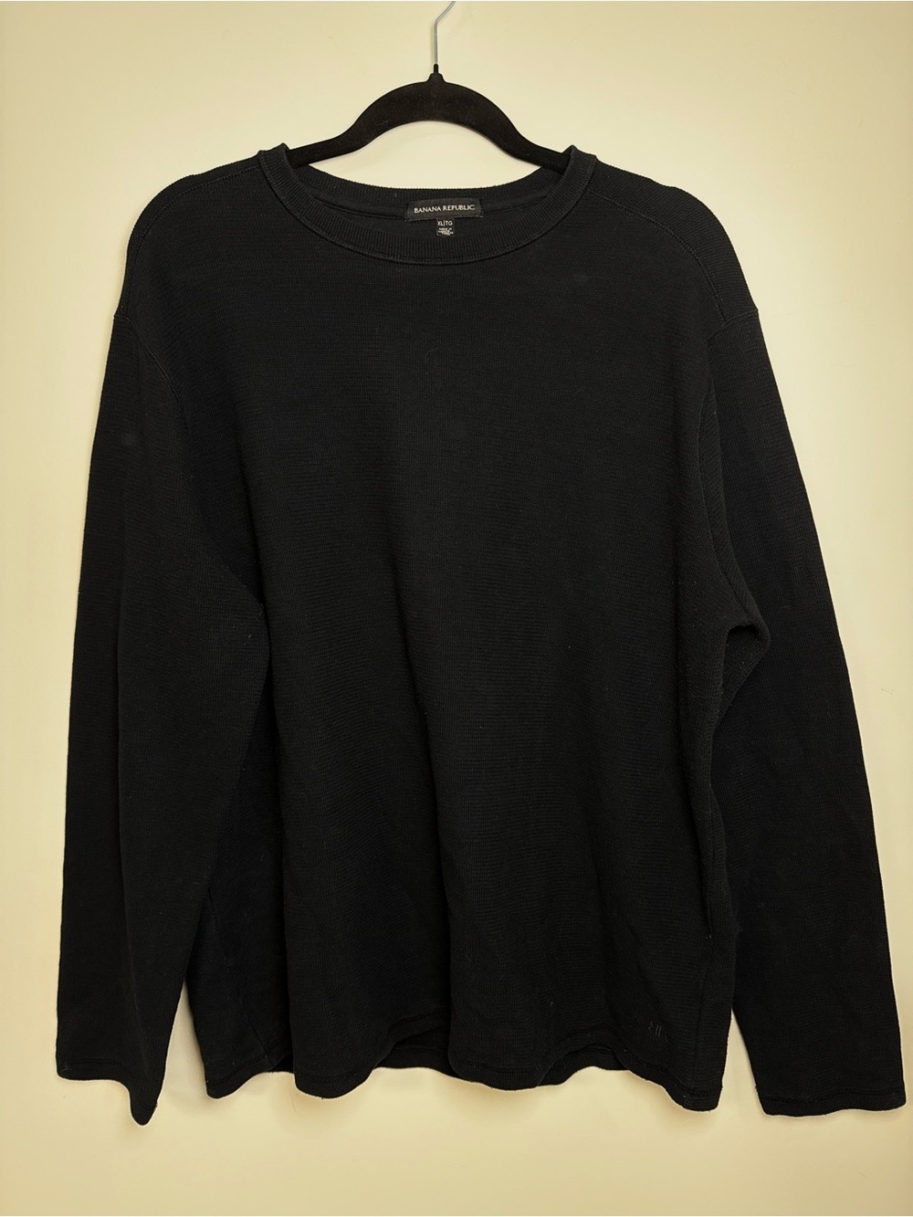 Banana Republic Black Thermal Waffle Knit Long Sleeve Top Size XL